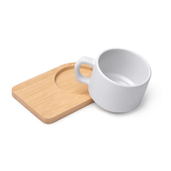 Taza cerámica mate base de bambú 180 ml · Geisa — otra vista